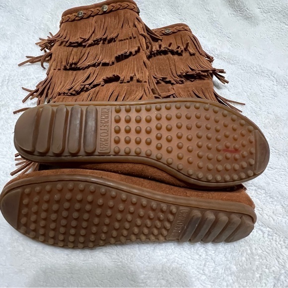 MINNETONKA Moccasins 1652 Women's 5 Layers Fringes Brown Suede Boots 6 - Picture 14 of 16